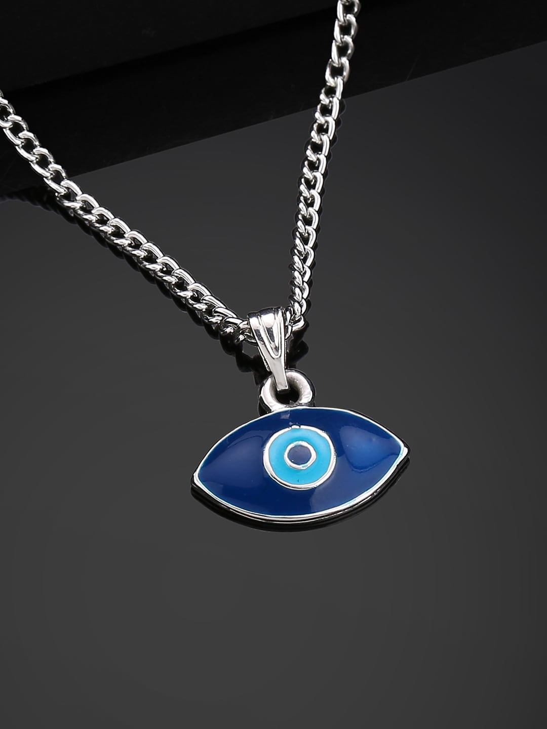 

Estele Rhodium-Plated Textured Pendant With Chain, Silver