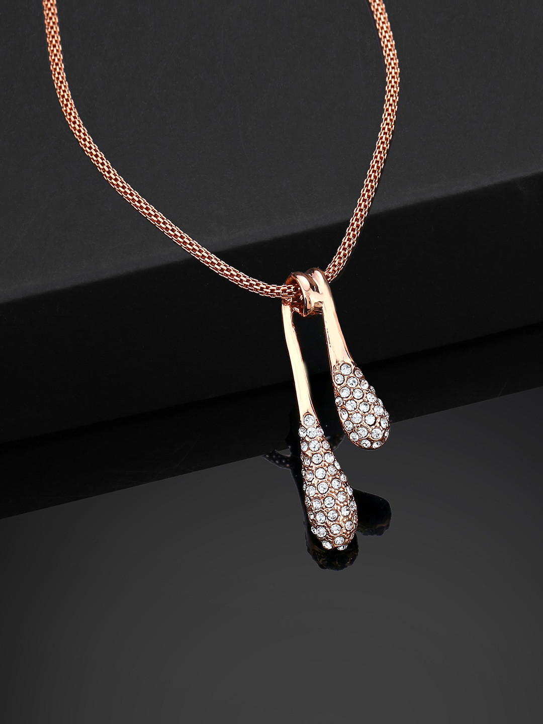 

Estele Rose Gold-Plated Stone-Studded Pendant With Chain