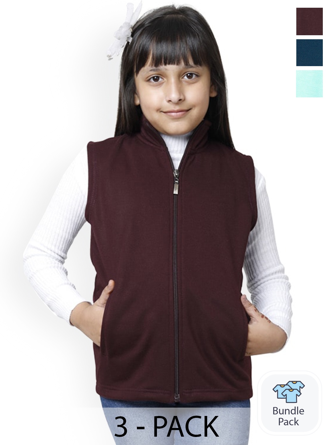 

BAESD Girls Pack Of 3 Fleece Lightweight Open Front Jacket, Maroon