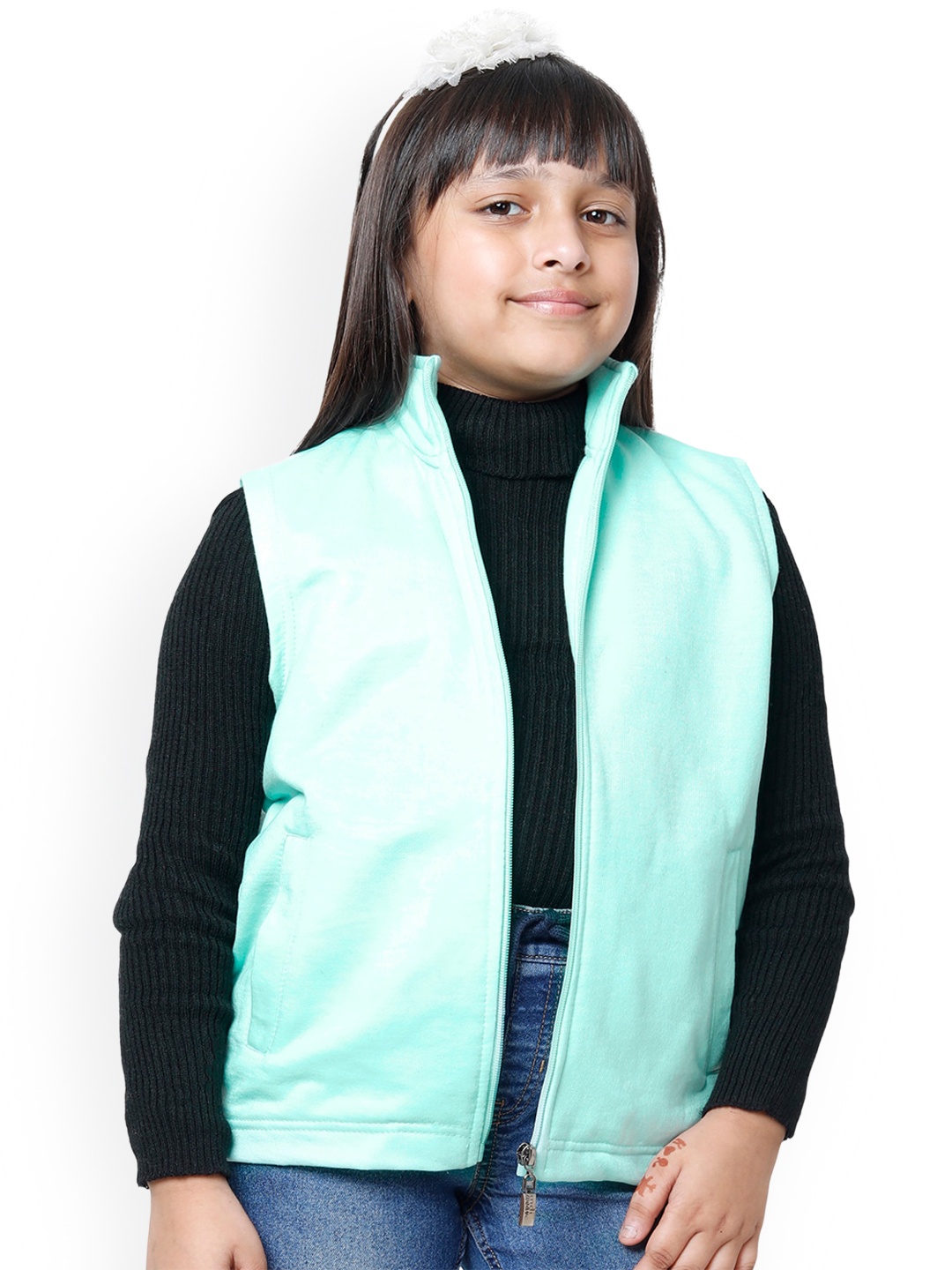 

BAESD Girls Mock Collar Lightweight Pure Fleece Open Front Jacket, Blue