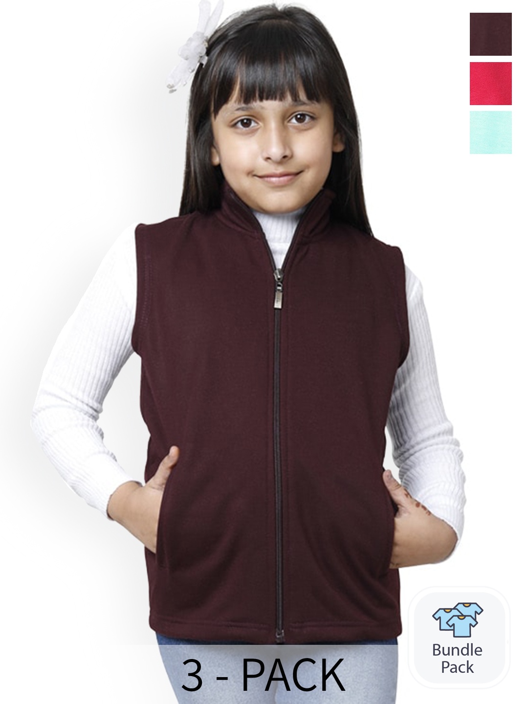 

BAESD Girls Pack Of 3 Fleece Lightweight Open Front Jacket, Burgundy