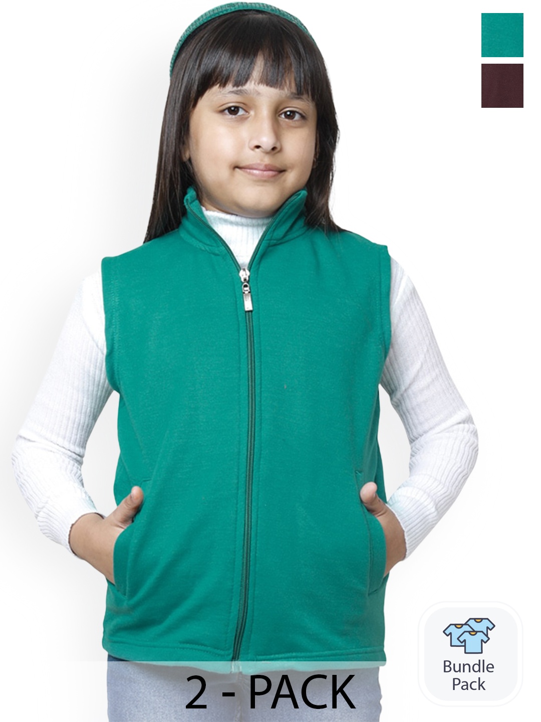 

BAESD Girls Pack Of 2 Fleece Lightweight Open Front Jacket, Green