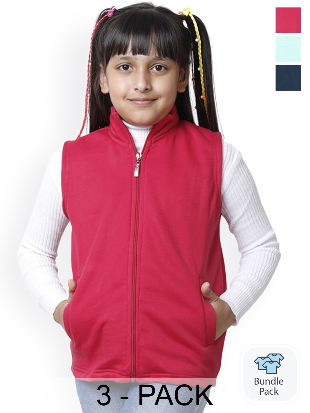 

BAESD Girls Pack of 3 Fleece Lightweight Crop Bomber With Patchwork Jacket, Multi