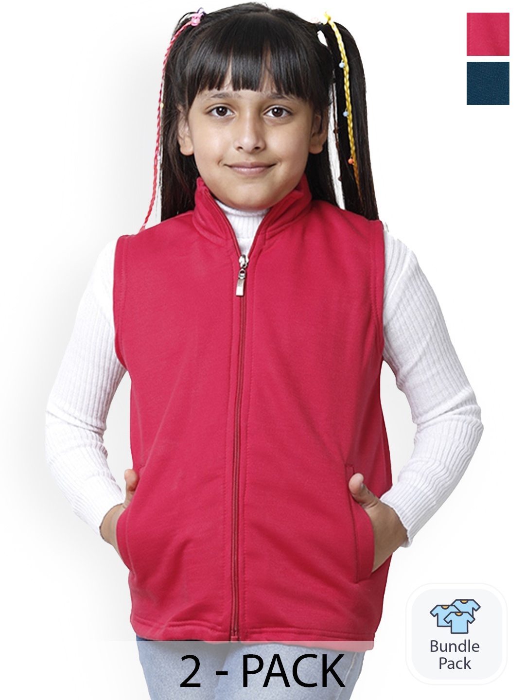 

BAESD Pack Of 2 Girls Sleeveless Bomber Jacket, Pink