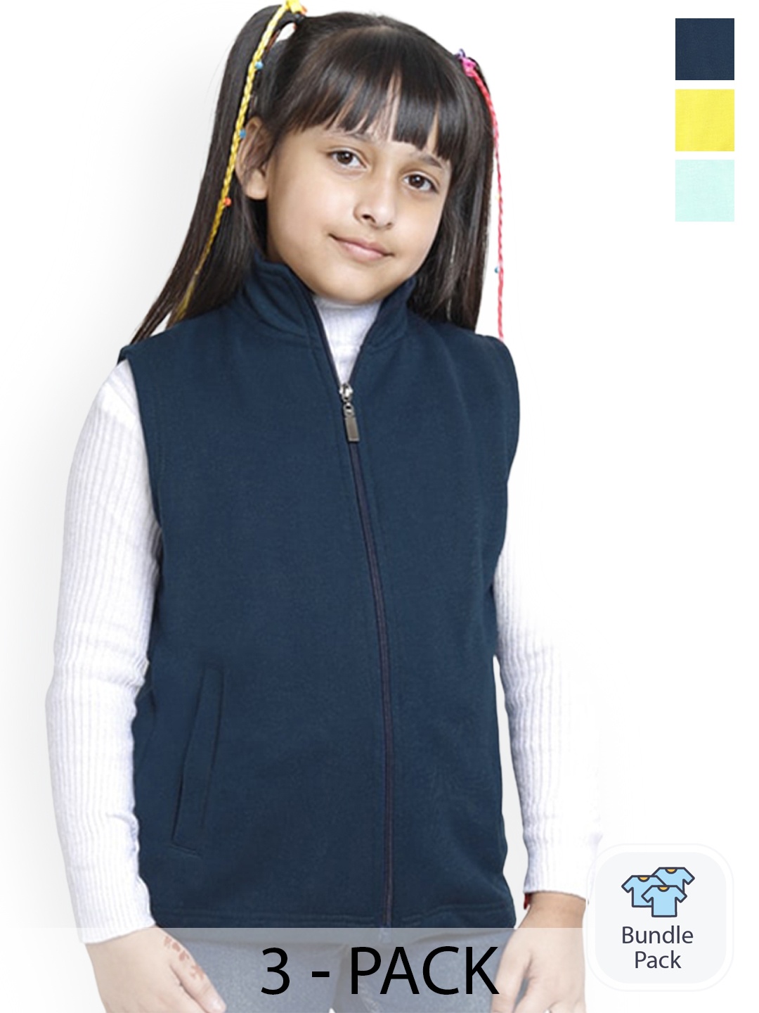 

BAESD Girls Pack of 3 Fleece Lightweight Crop Bomber Jacket, Navy blue
