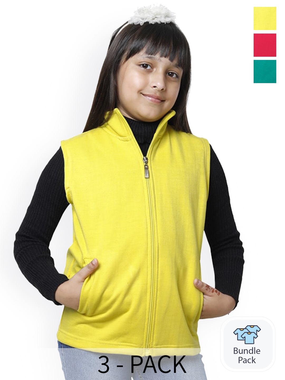 

BAESD Girls Pack Of 3 Fleece Lightweight Bomber Jacket, Yellow