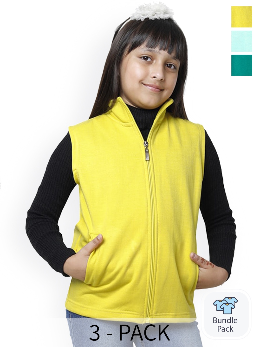 

BAESD Girls Pack of 3 Fleece Lightweight Crop Bomber Jacket, Yellow