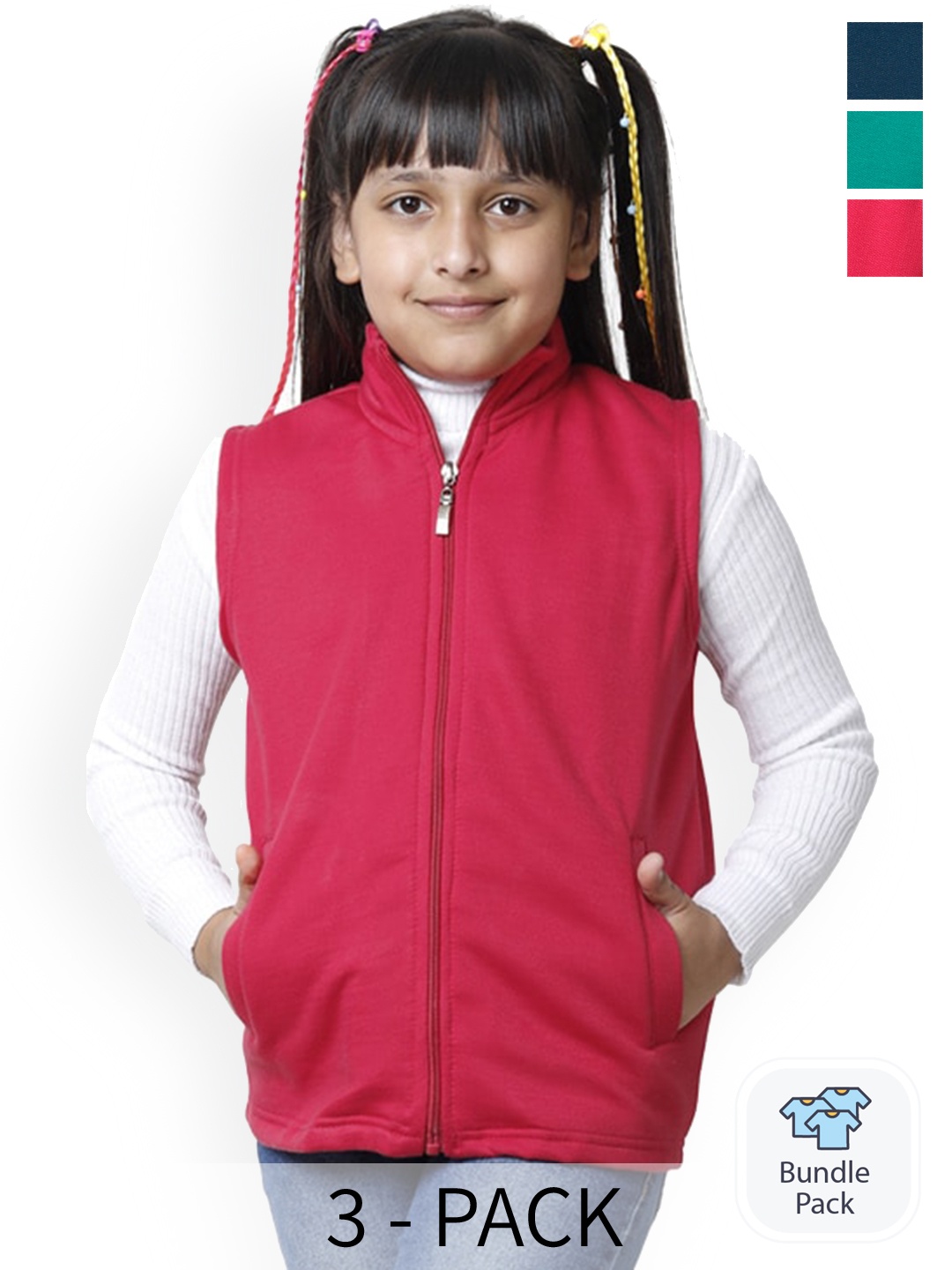 

BAESD Girls Pack of 3 Fleece Lightweight Crop Bomber with Patchwork Jacket, Fuchsia
