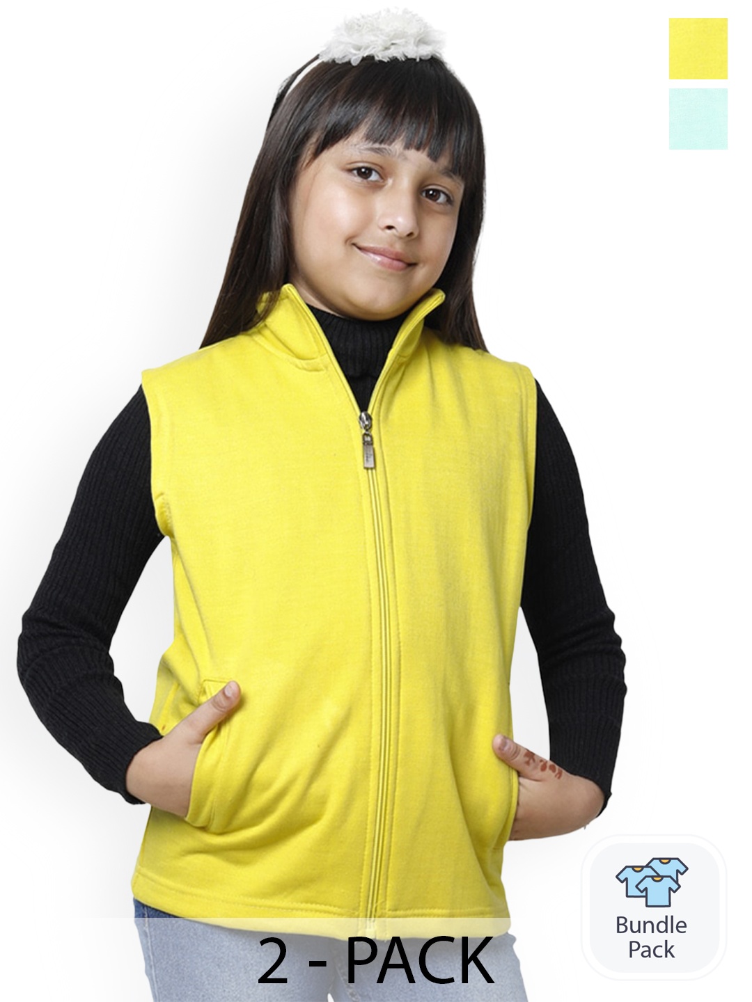 

BAESD Pack Of 2 Girls Fleece Sleeveless Lightweight Crop Bomber Jacket, Yellow