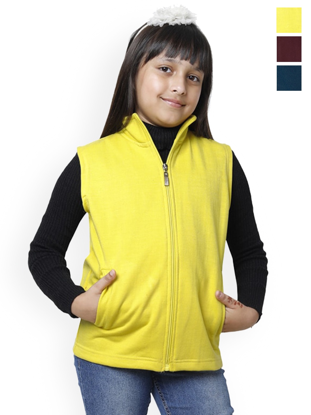 

BAESD Girls Pack Of 3 Fleece Lightweight Tailored Jacket, Yellow