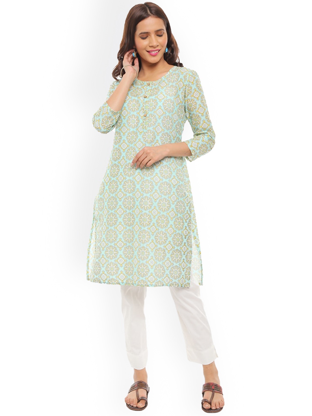 

V-Mart Ethnic Motifs Printed Straight Kurta, Green