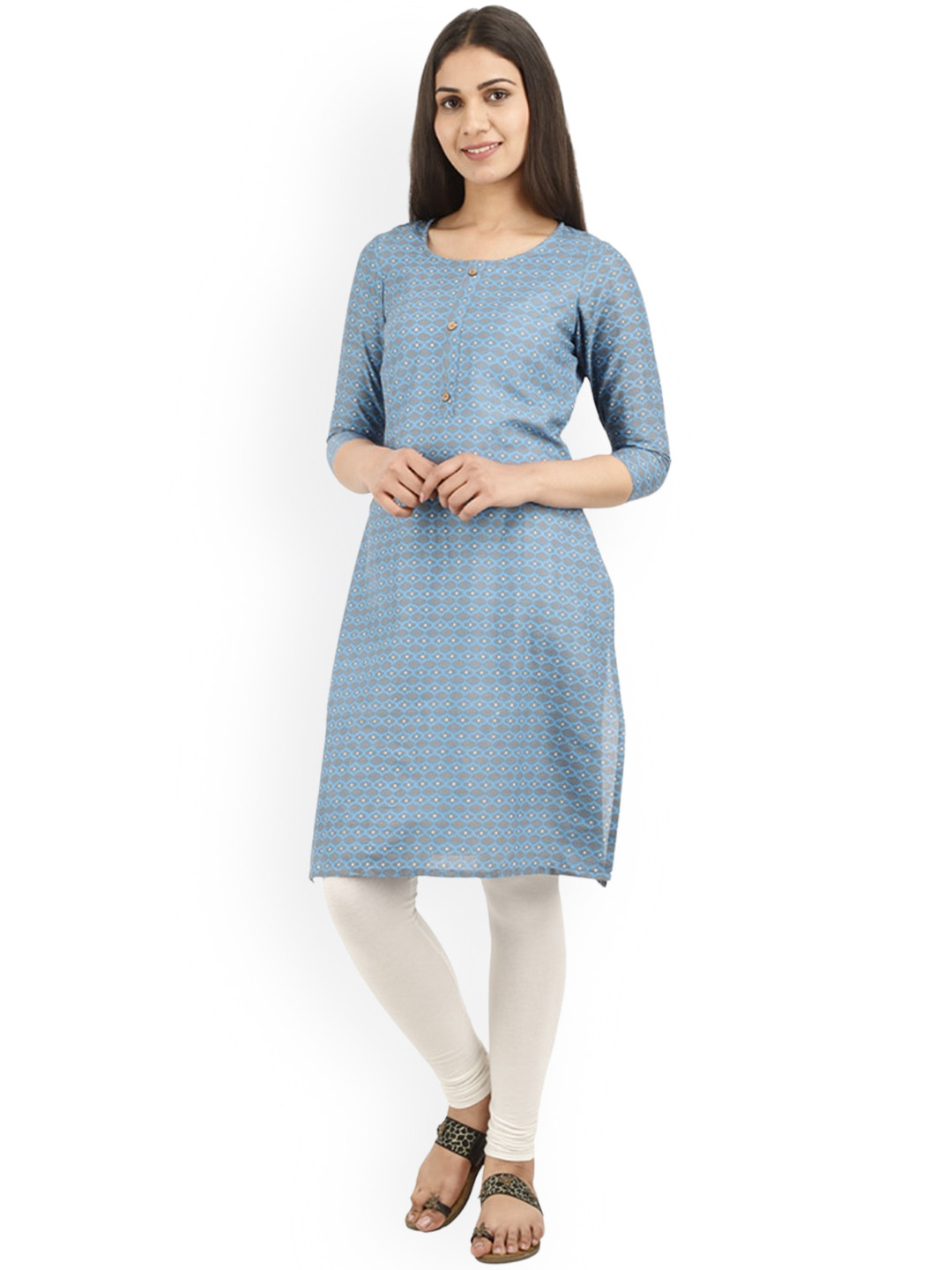 

V-Mart Ethnic Motifs Printed Pure Cotton Kurta, Blue