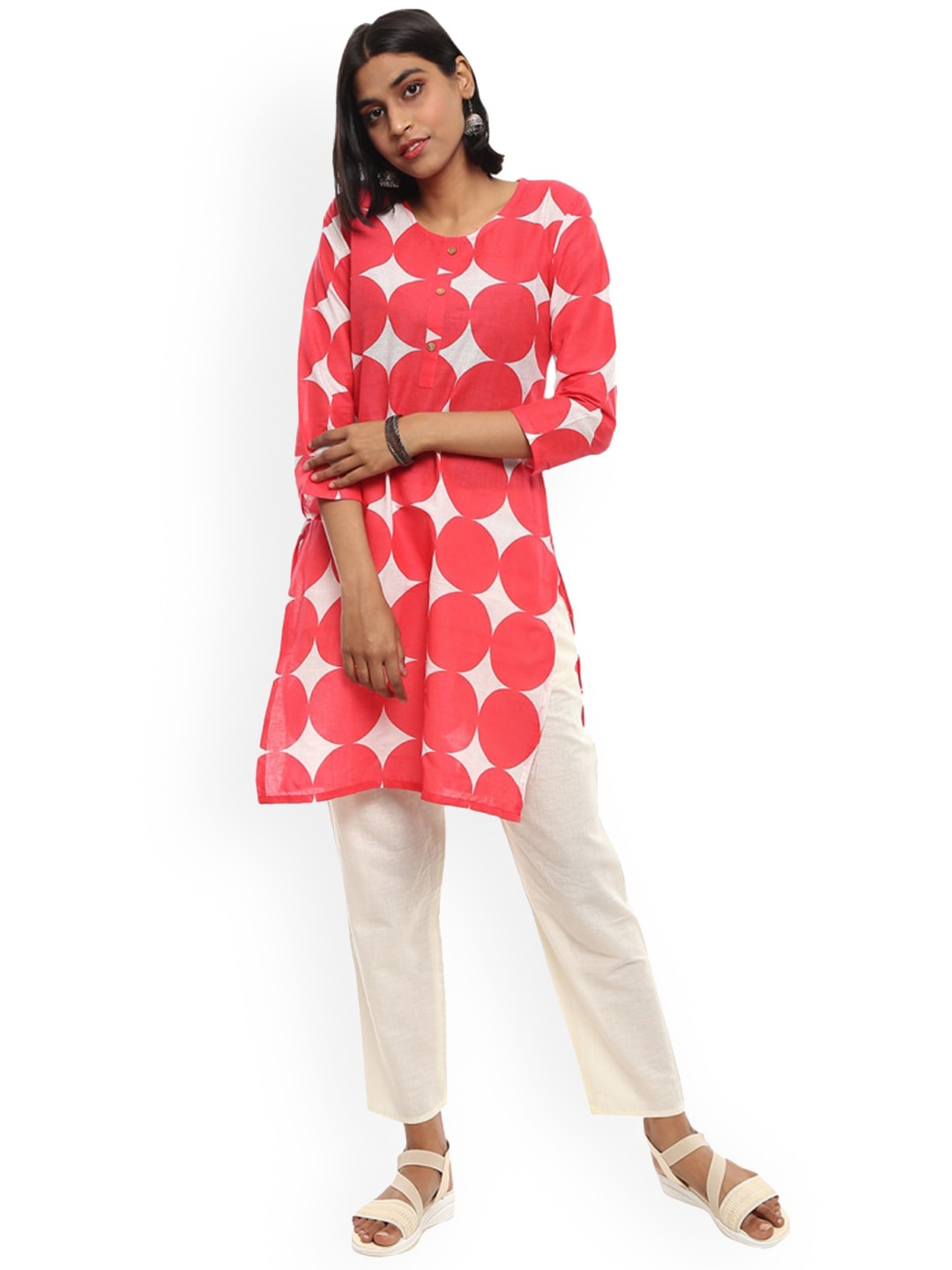 

V-Mart Geometric Printed Straight Kurta, Red