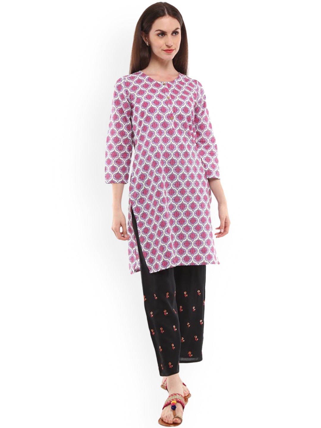 

V-Mart Ethnic Motifs Printed Pure Cotton Straight Kurta, Pink