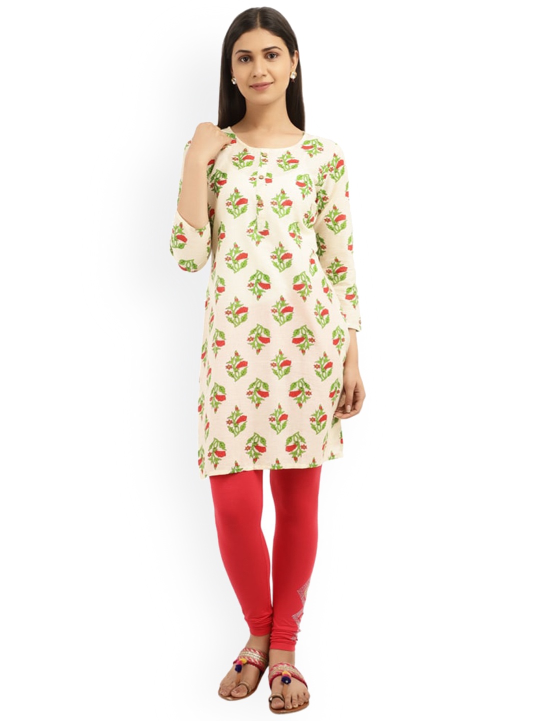 

V-Mart Floral Printed Kurta, Beige