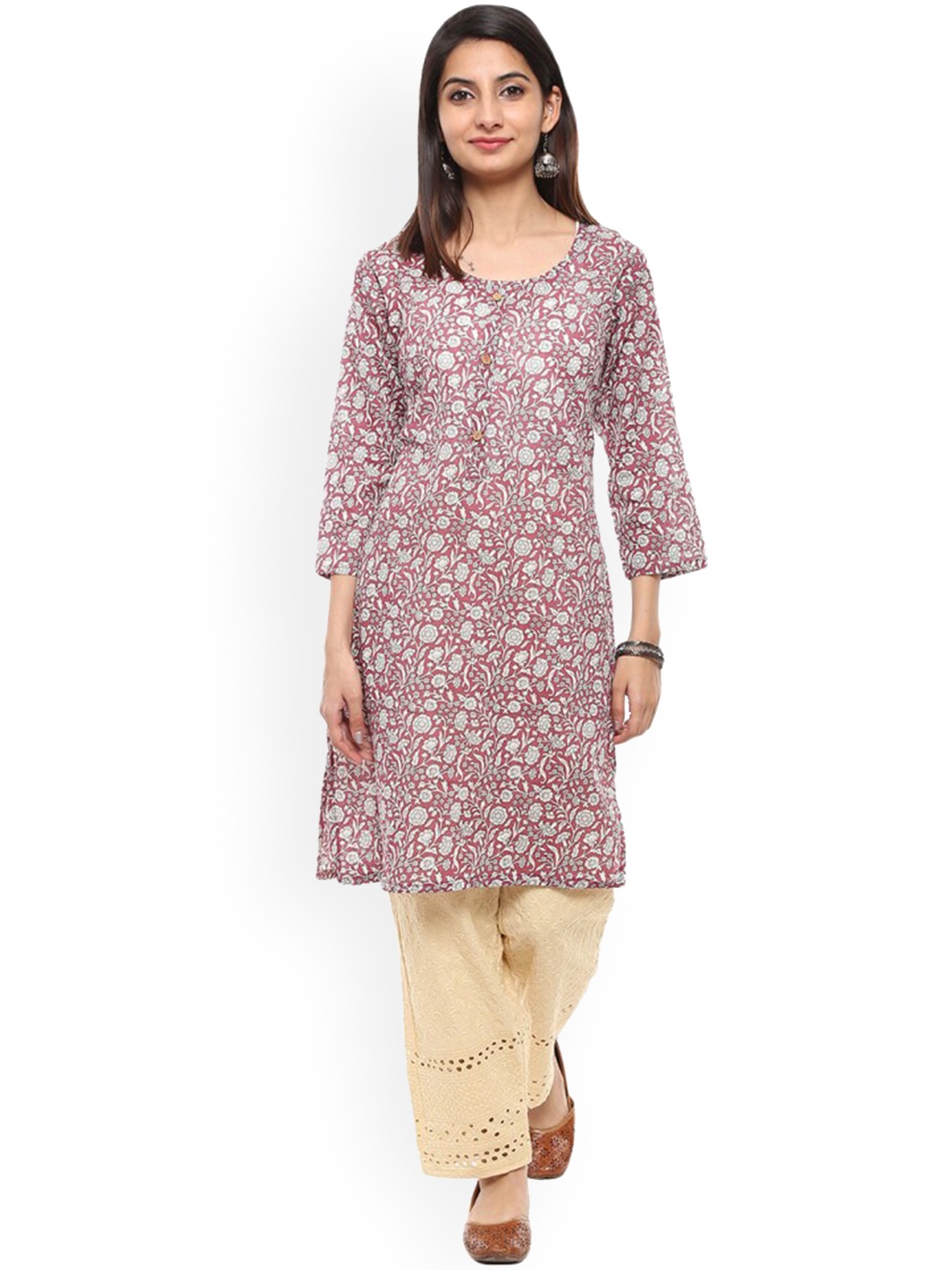 

V-Mart Floral Printed Straight Kurta, Maroon