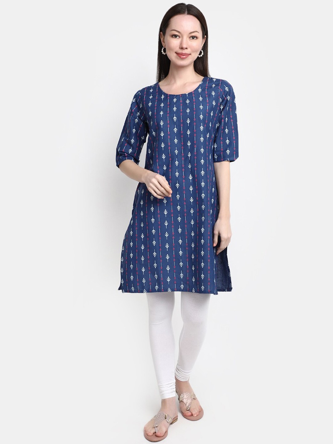 

V-Mart Ethnic Motifs Printed Pure Cotton Kurta, Blue