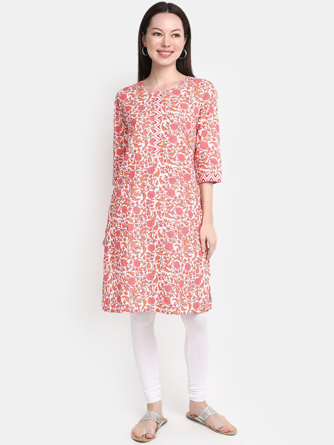 

V-Mart Floral Printed Straight Kurta, Pink