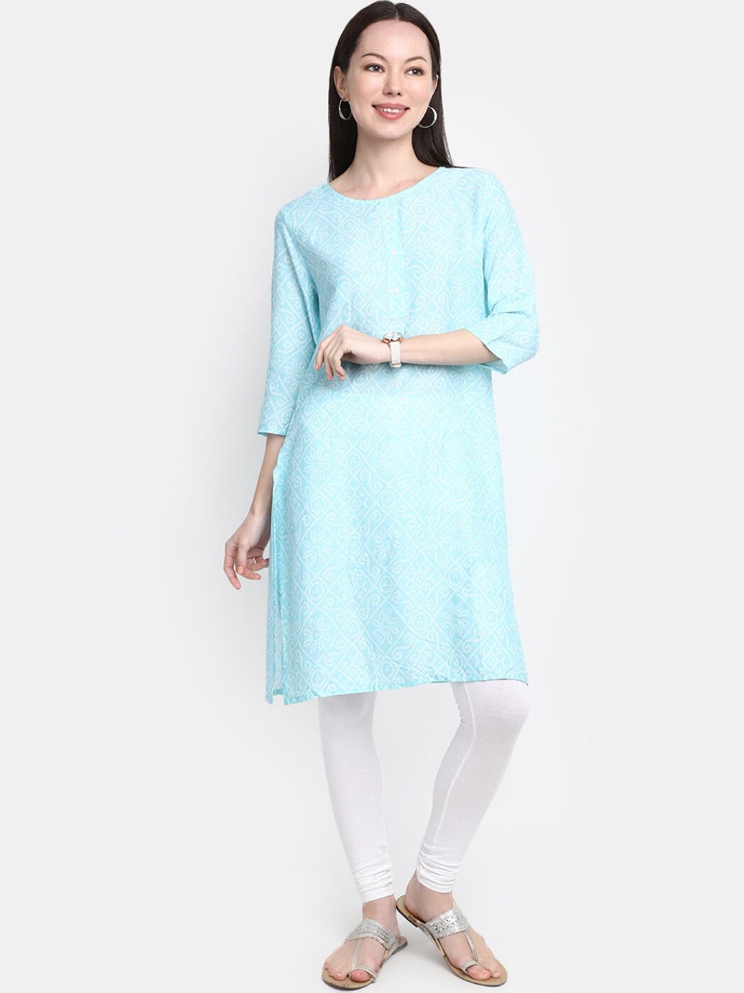 

V-Mart Bandhani Printed Round Neck Kurta, Turquoise blue