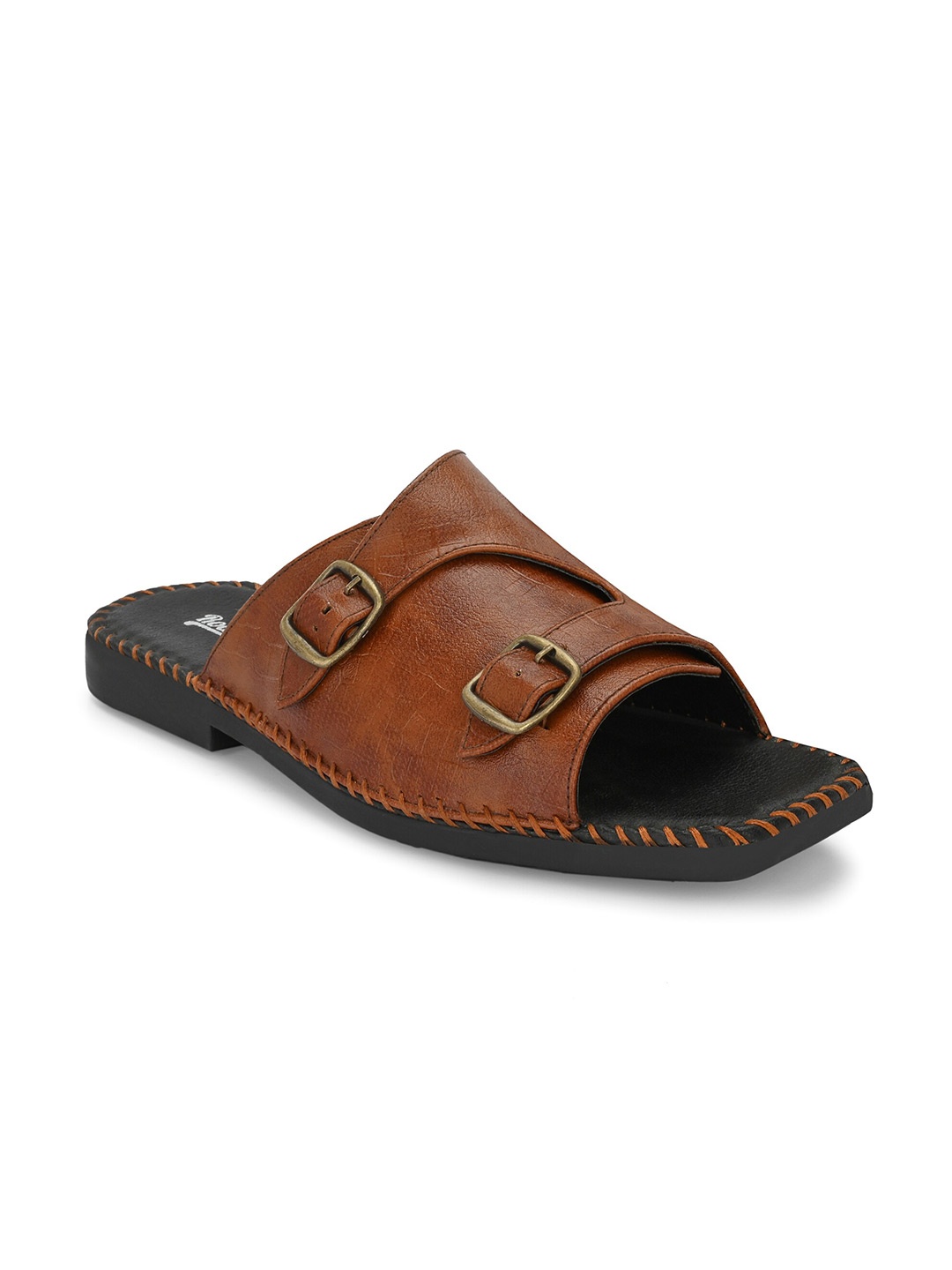 

The Roadster Lifestyle Co. Men Tan Brown Textured Comfort Sandals With Two Buckle Detail
