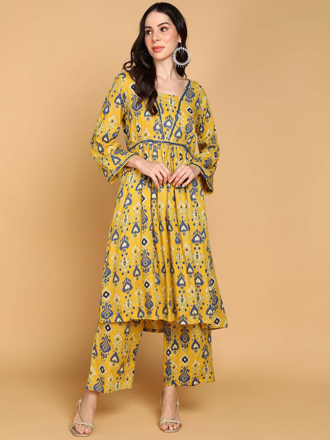 

HERE&NOW Ethnic Motifs Printed Regular Kurta With Palazzos, Mustard