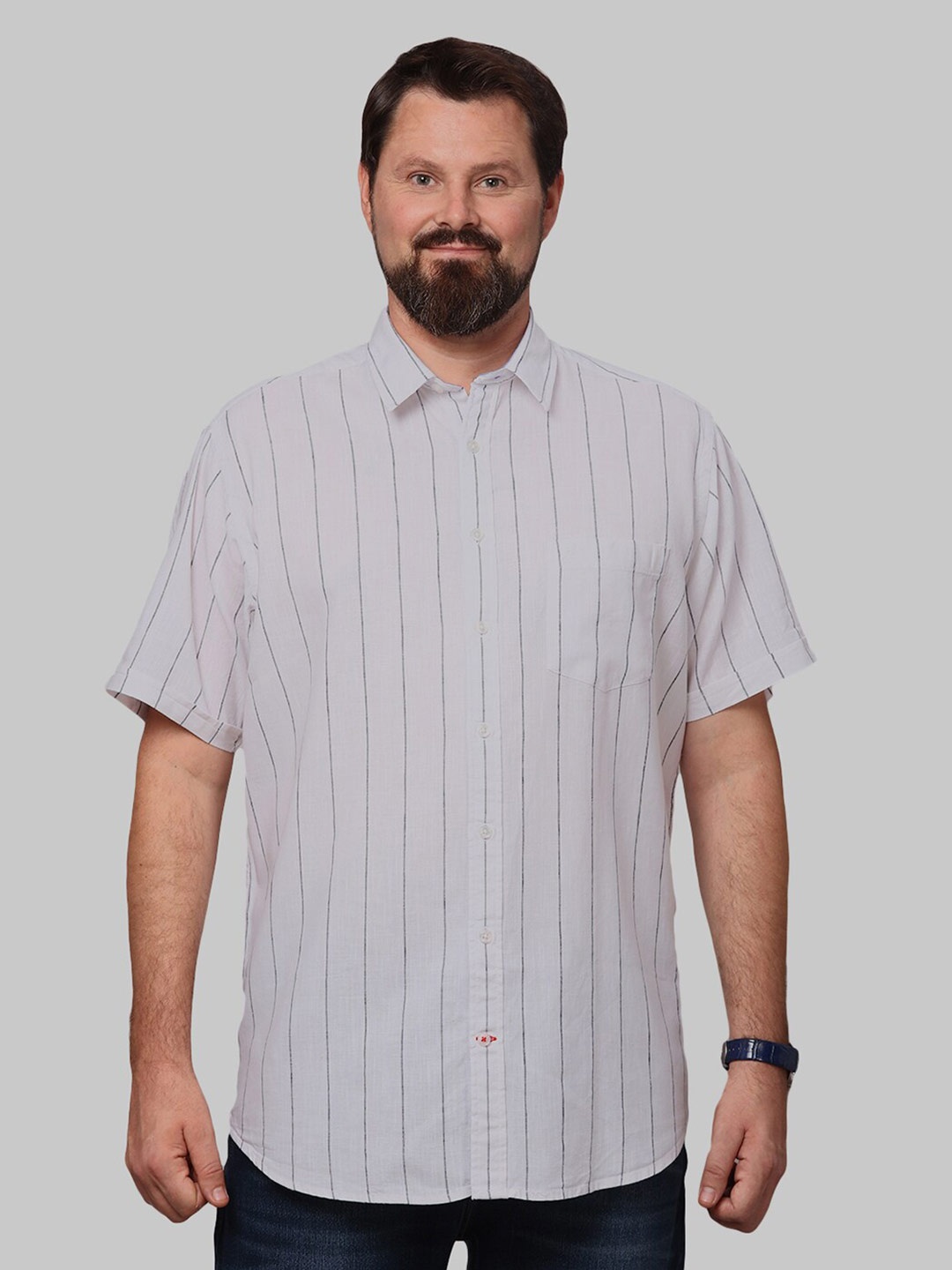 

Double Two Men Plus Size Slim Fit Striped Cotton Casual Shirt, White