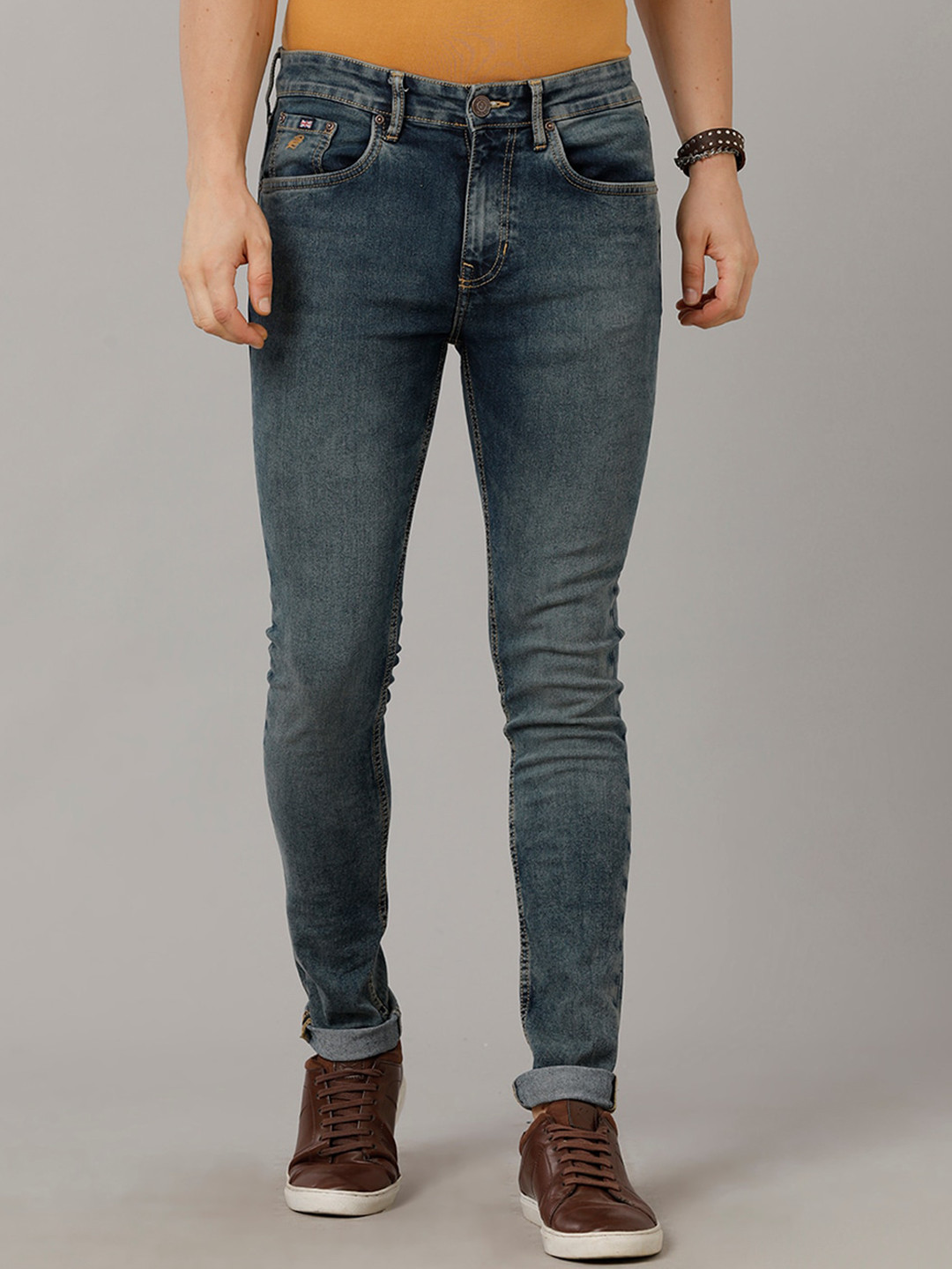 

Double Two Lean Slim Fit Heavy Fade Stretchable Jeans, Blue
