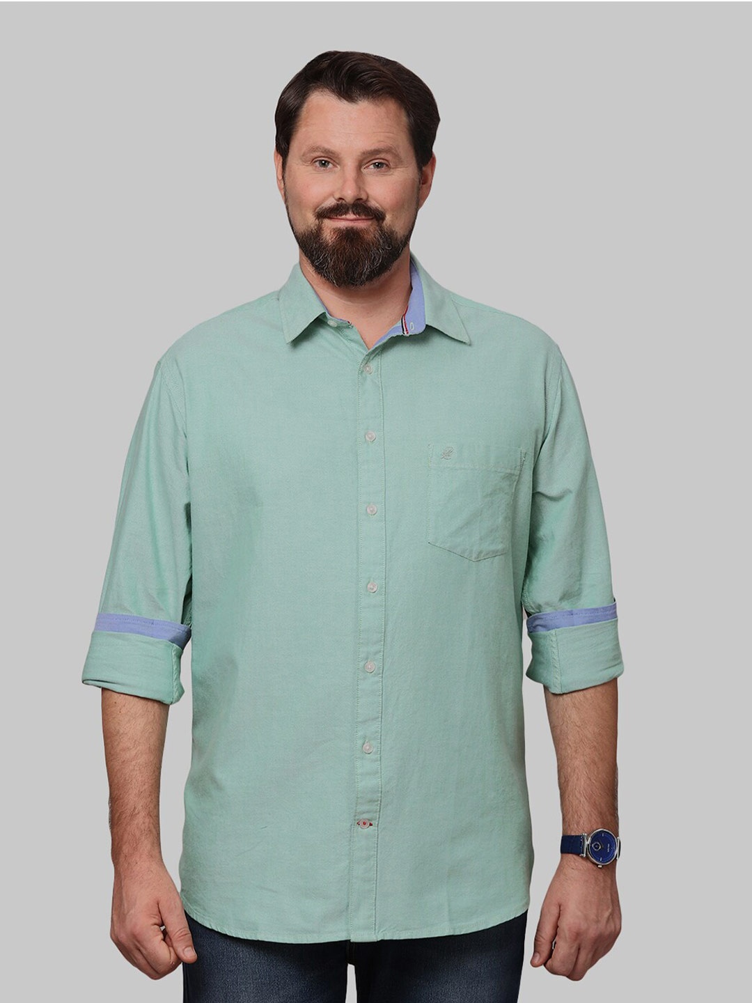 

Double Two Men Plus Size Slim Fit Oxford Cotton Casual Shirt, Green