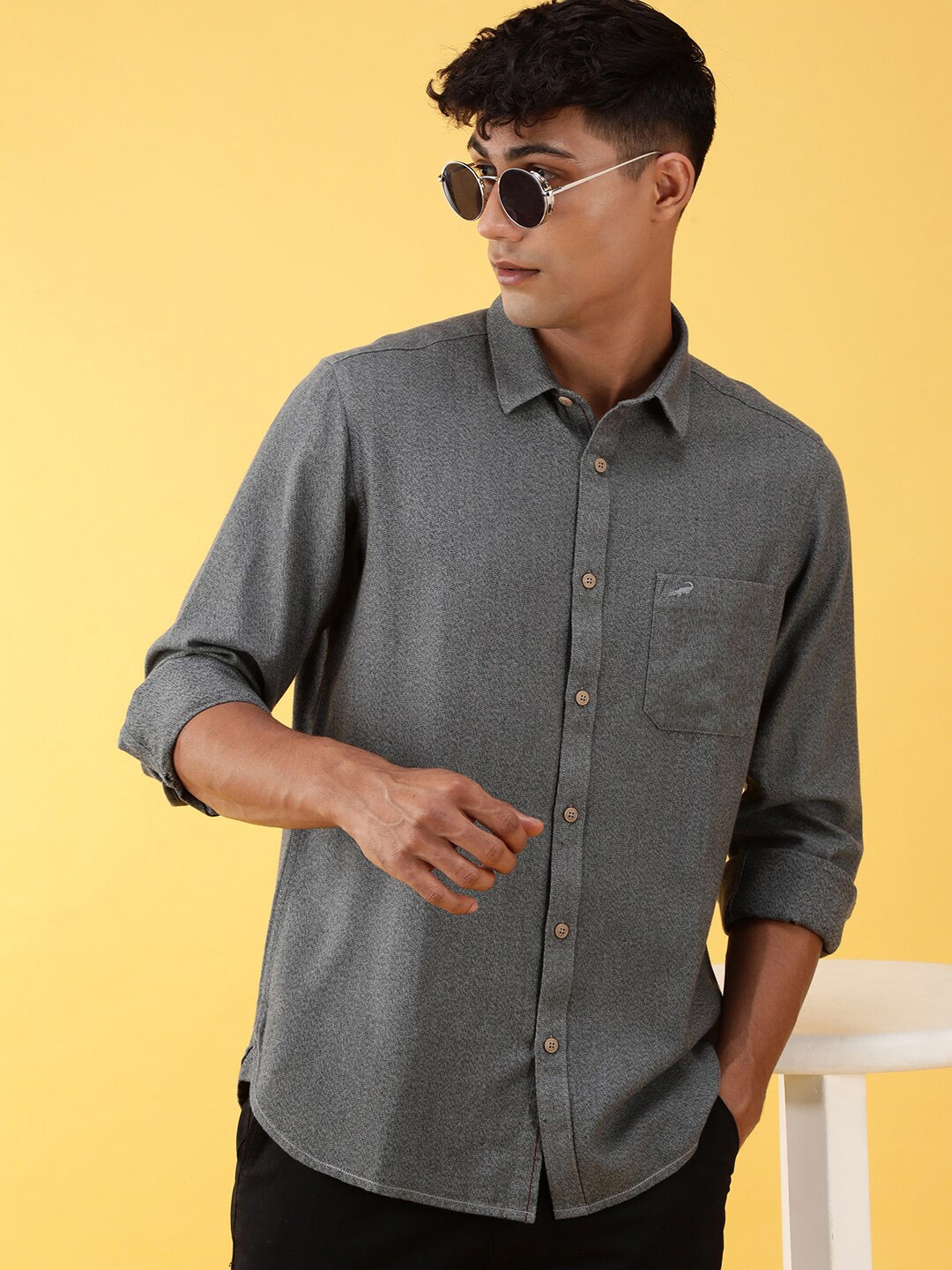 

Crocodile Slim Collar Comfort Cotton Casual Shirt, Grey