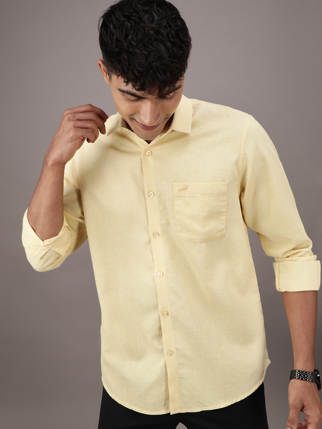 

Crocodile Comfort Spread Collar Cotton Shirt, Yellow
