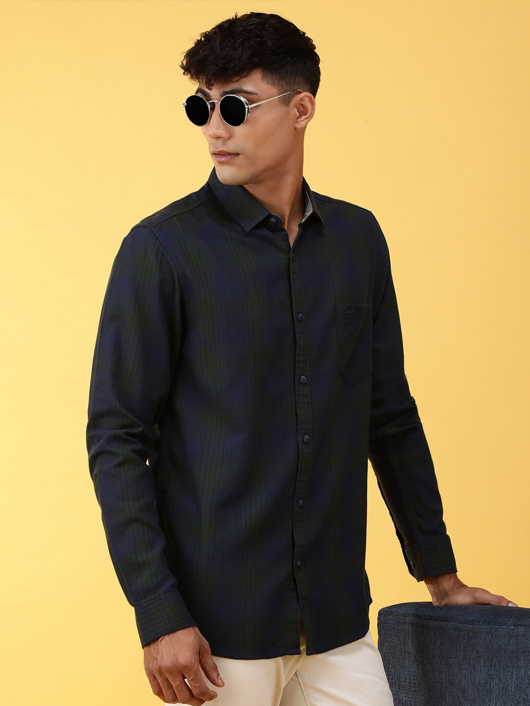 

Crocodile India Slim Tartan Checks Checked Cotton Casual Shirt, Blue