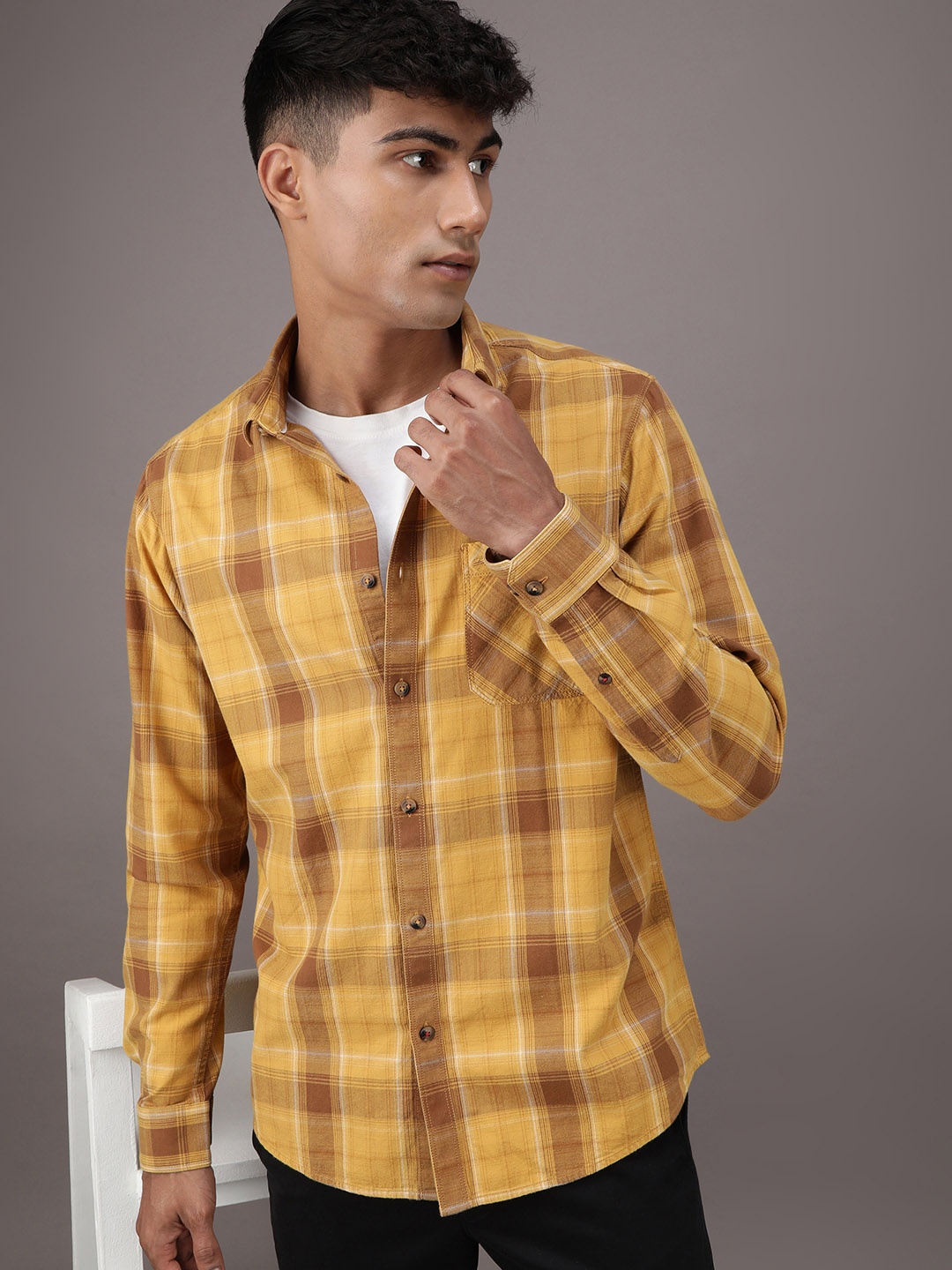 

Crocodile Comfort Tartan Checked Cotton Casual Shirt, Yellow