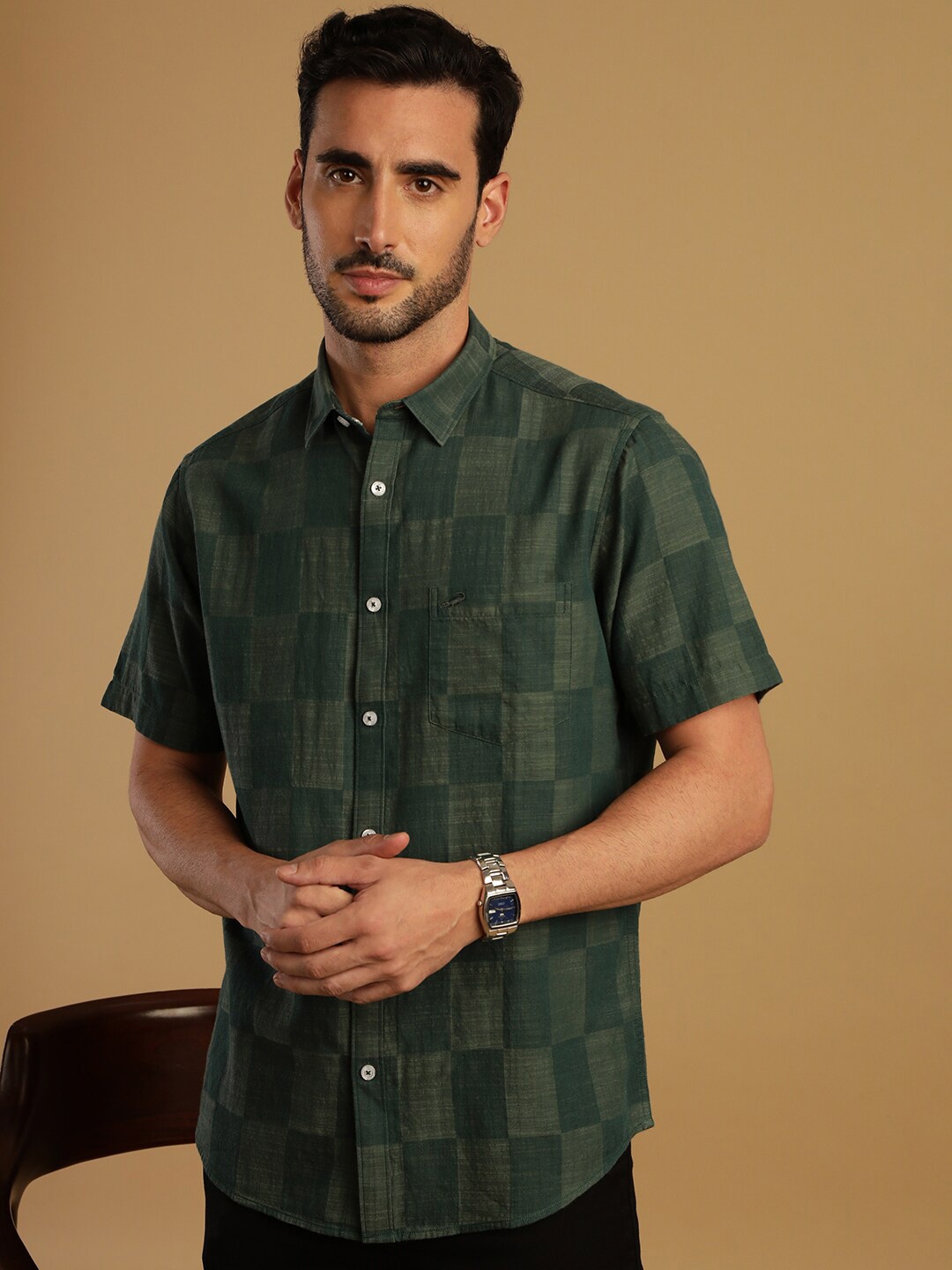 

Crocodile Comfort Geometric Self Designed Cotton Casual Shirt, Green