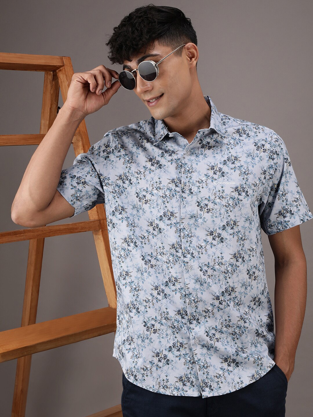 

Crocodile Comfort Floral Printed Cotton Casual Shirt, Grey
