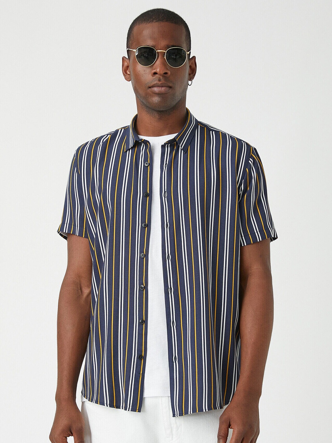 

Koton Spread Collar Striped Casual Shirt, Blue