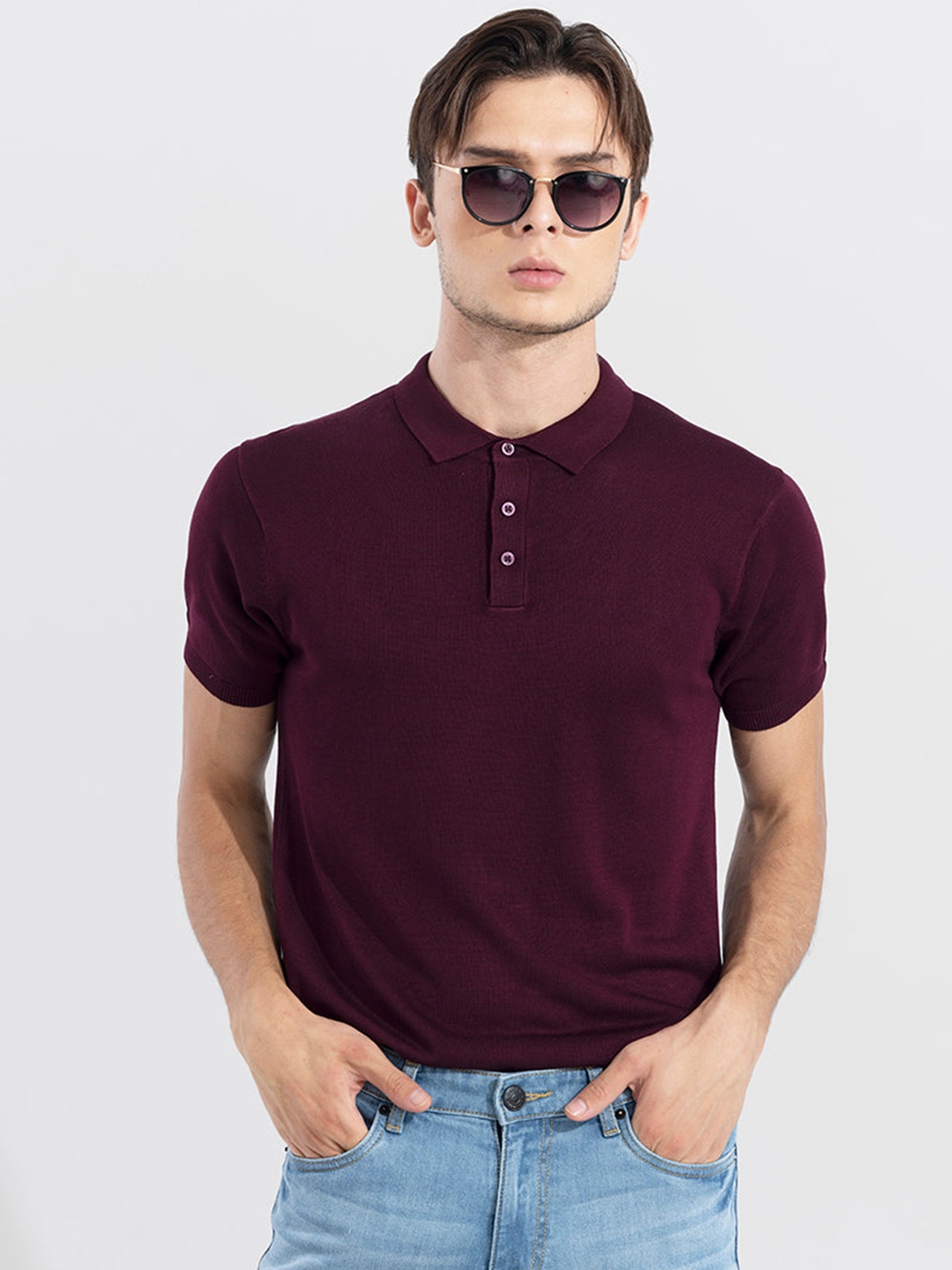 

Snitch Maroon Short Sleeves Polo Collar T-shirt