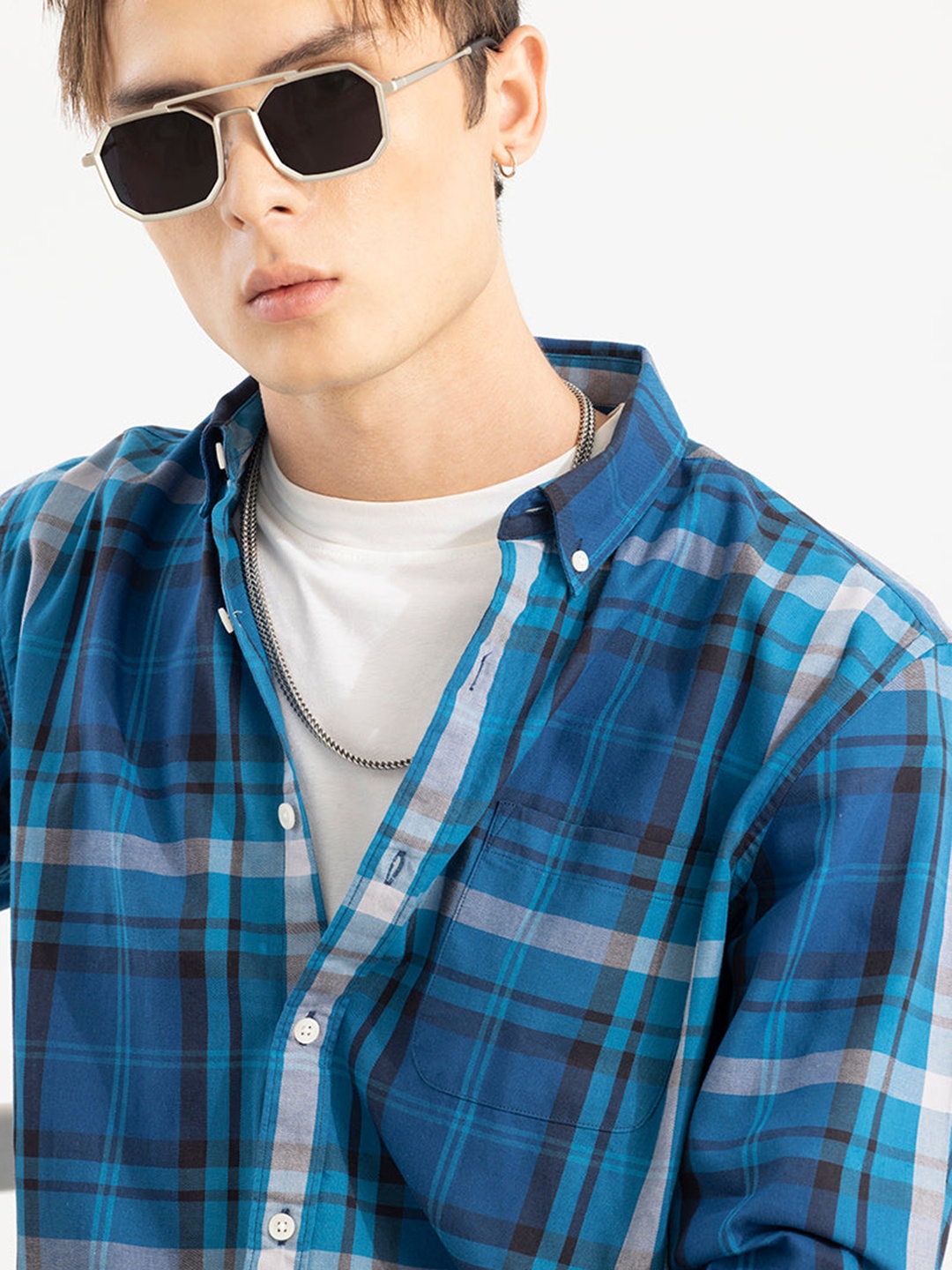 

Snitch Blue Classic Fit Tartan Checked Pure Cotton Casual Shirt