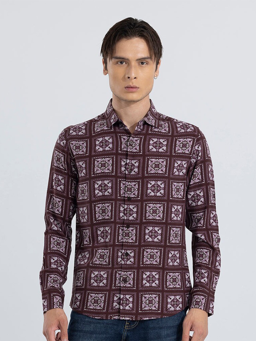 

Snitch Burgundy Ethnic Motifs Printed Classic Casual Shirt