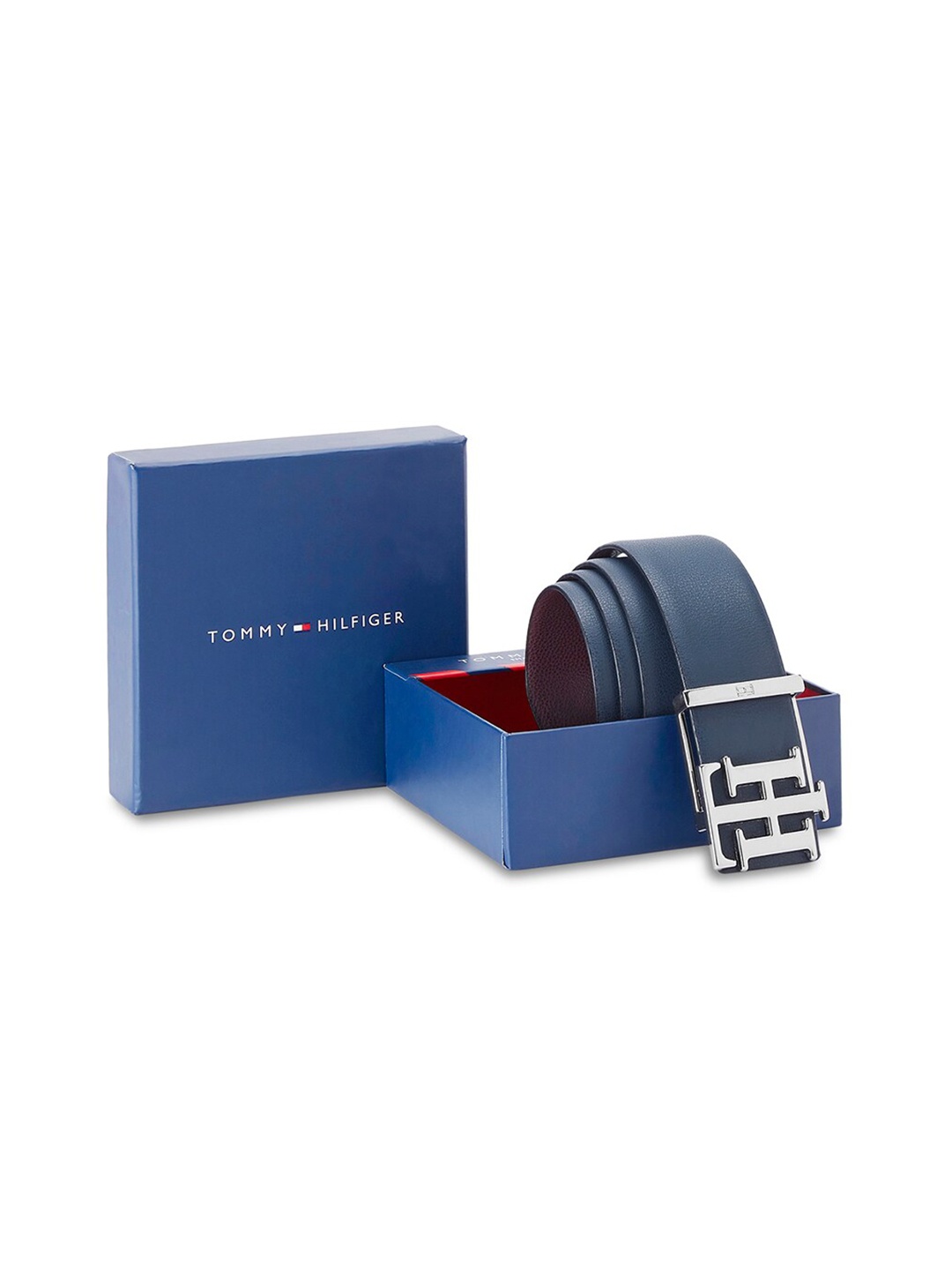 

Tommy Hilfiger Men Textured Reversible Leather Formal Belt, Navy blue