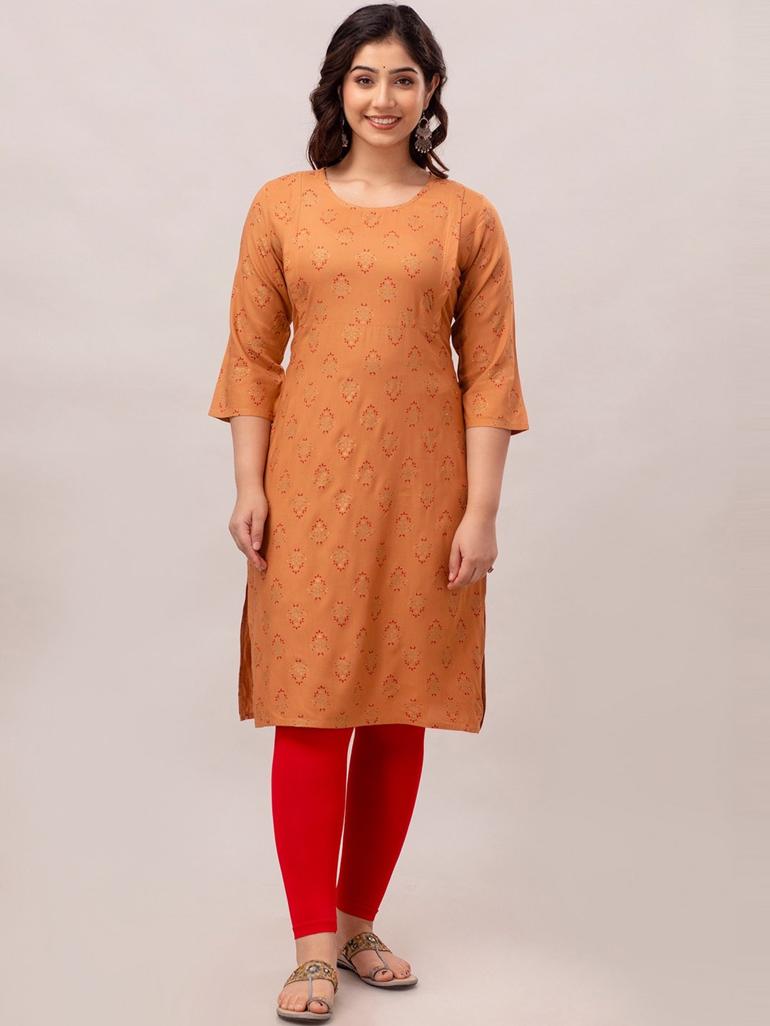 

CELEBRAVO Ethnic Motifs Printed Straight Maternity Kurta, Brown