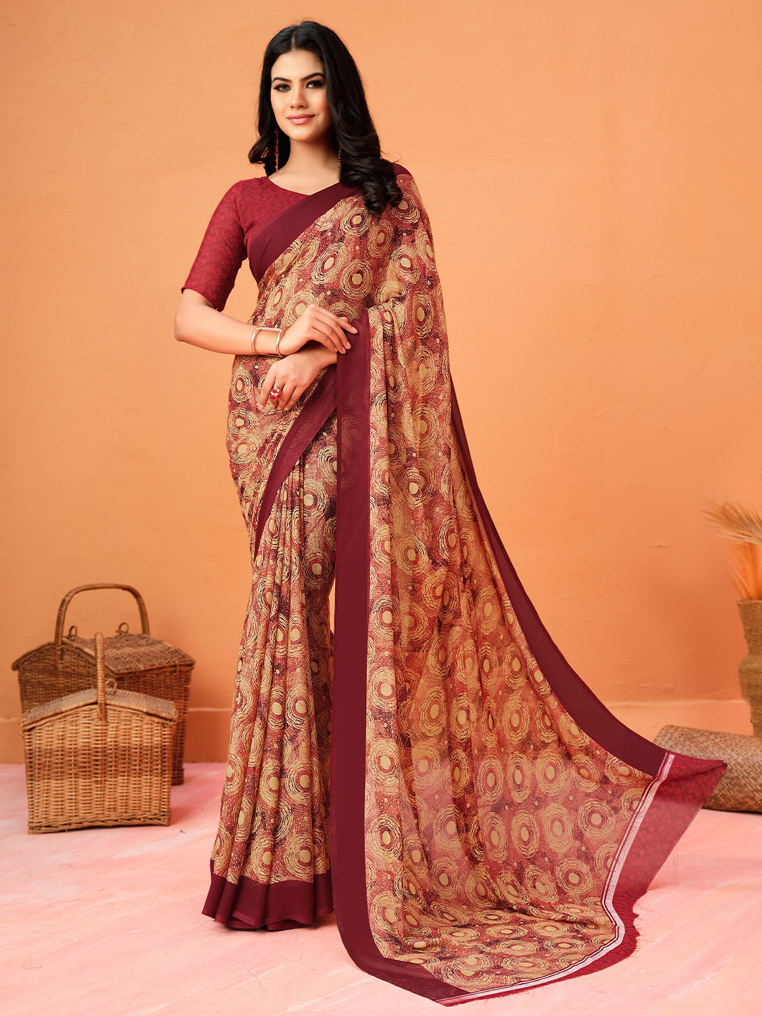 

Dori Geometric Printed Pure Georgette Saree, Maroon