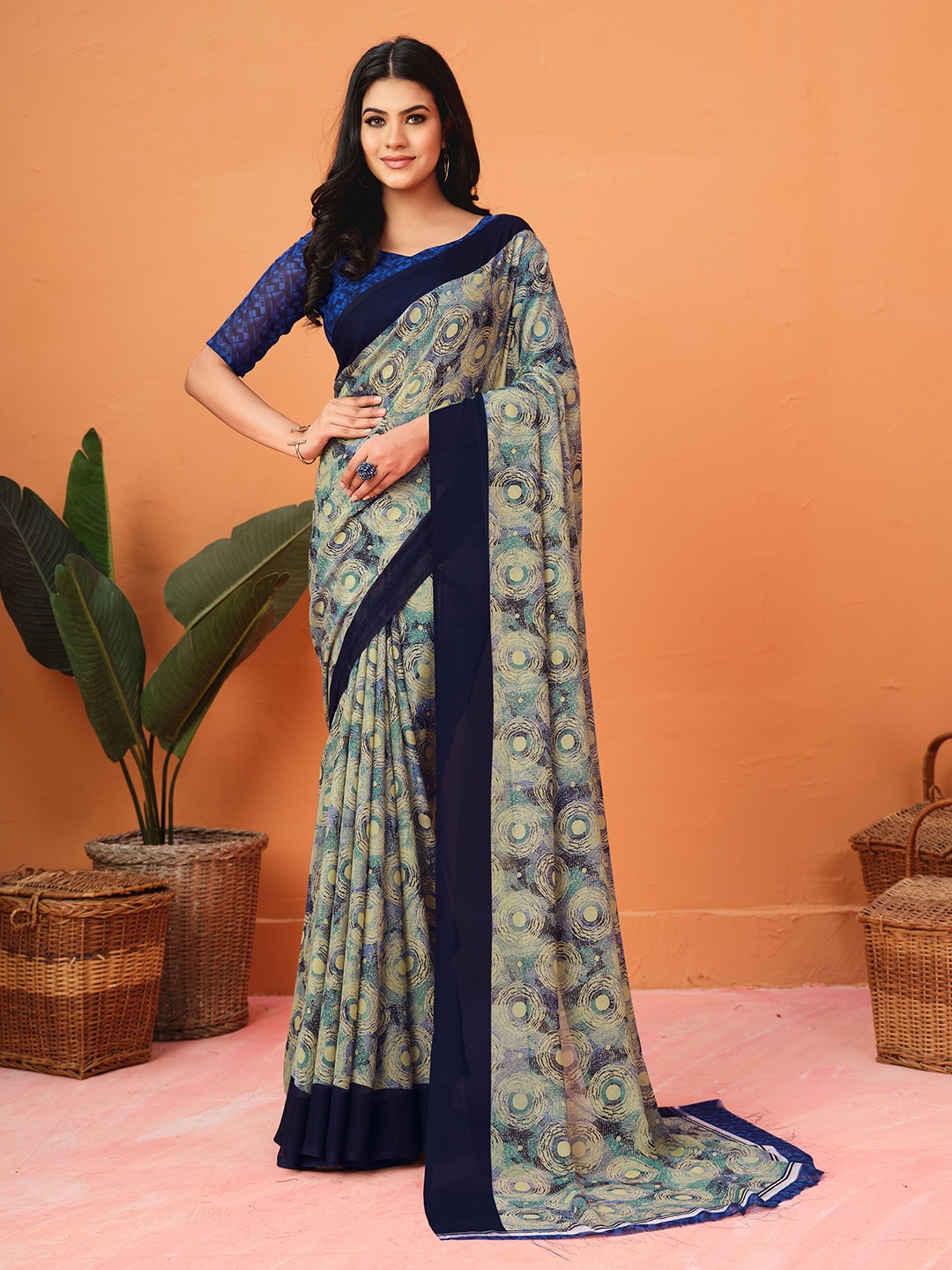 

Dori Geometric Printed Pure Georgette Saree, Blue