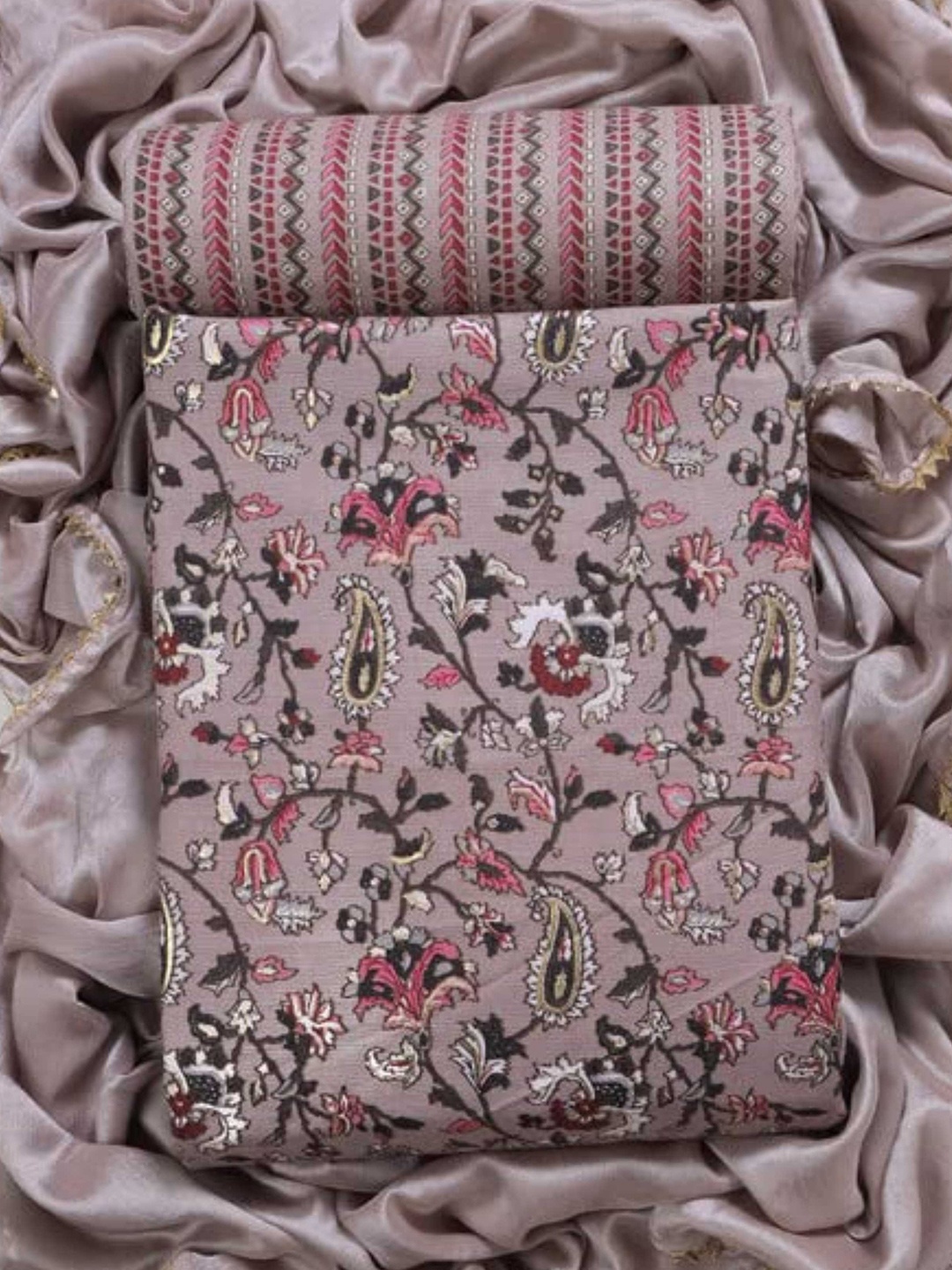 

KALINI Ethnic Motif Printed Unstitched Dress Material, Pink