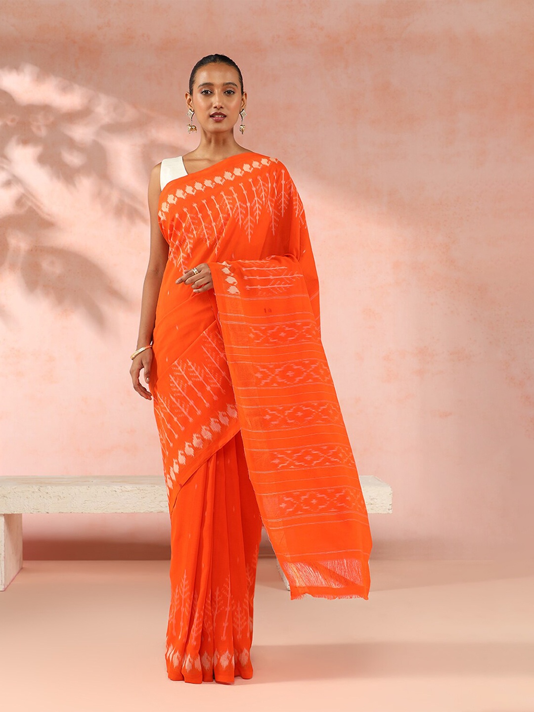 

Taneira Woven Design Pure Cotton Ikat Saree, Orange