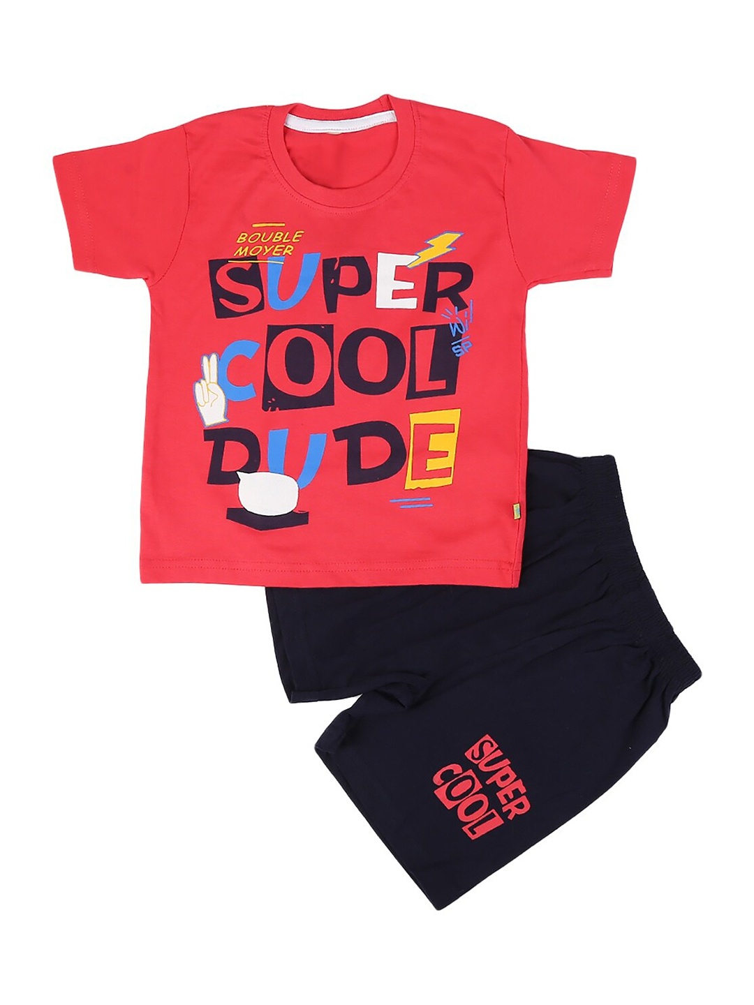 

V-Mart Boys Typography Printed Pure Cotton T-shirt with Shorts, Red