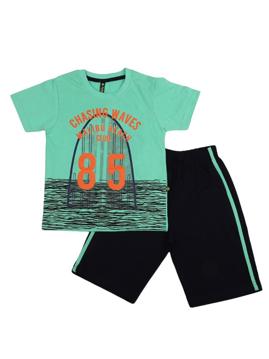 

V-Mart Boys Printed Pure Cotton T-shirt With Shorts, Green