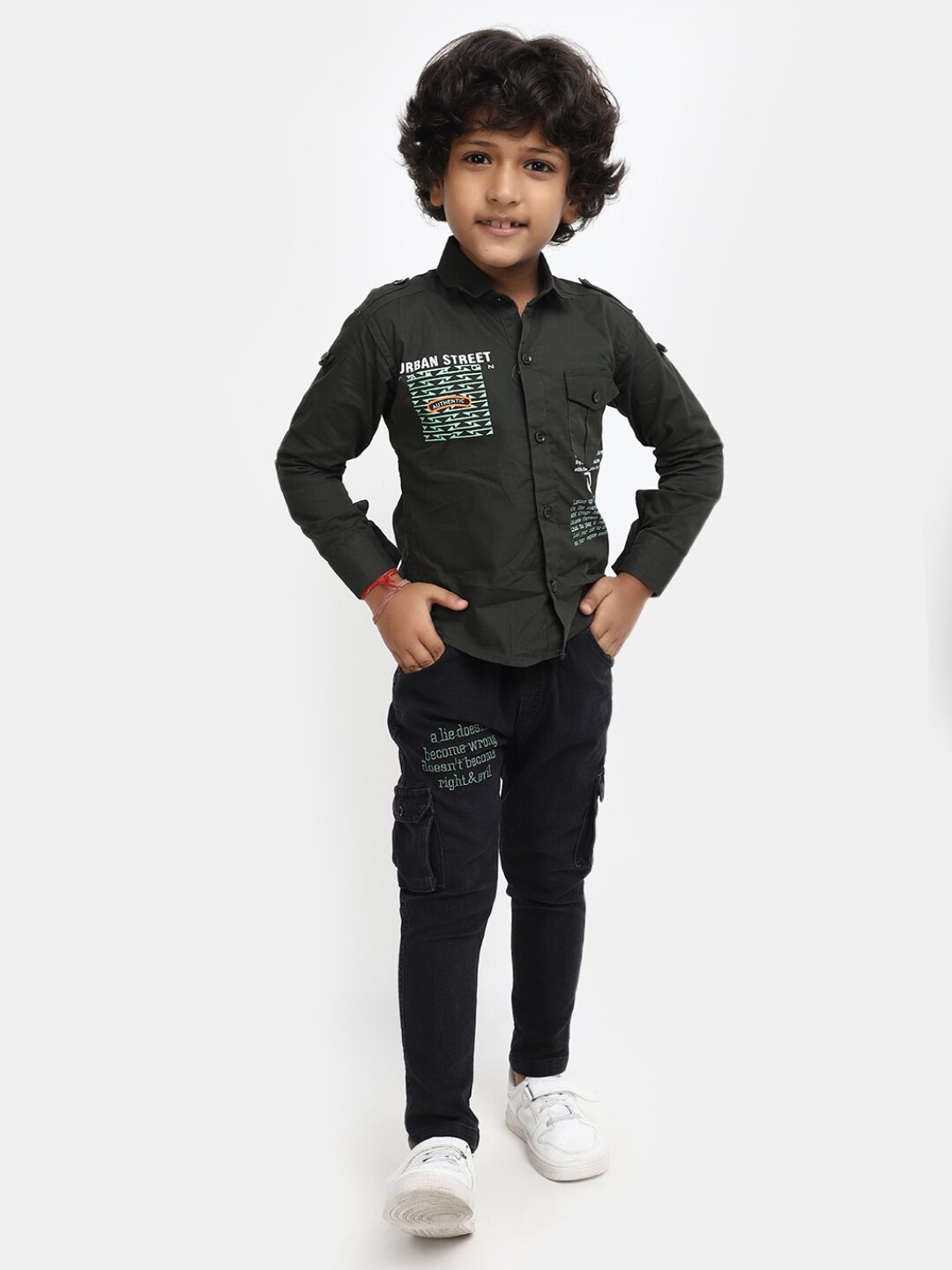 

V-Mart Boys Typography Printed Shirt with Trousers, Green
