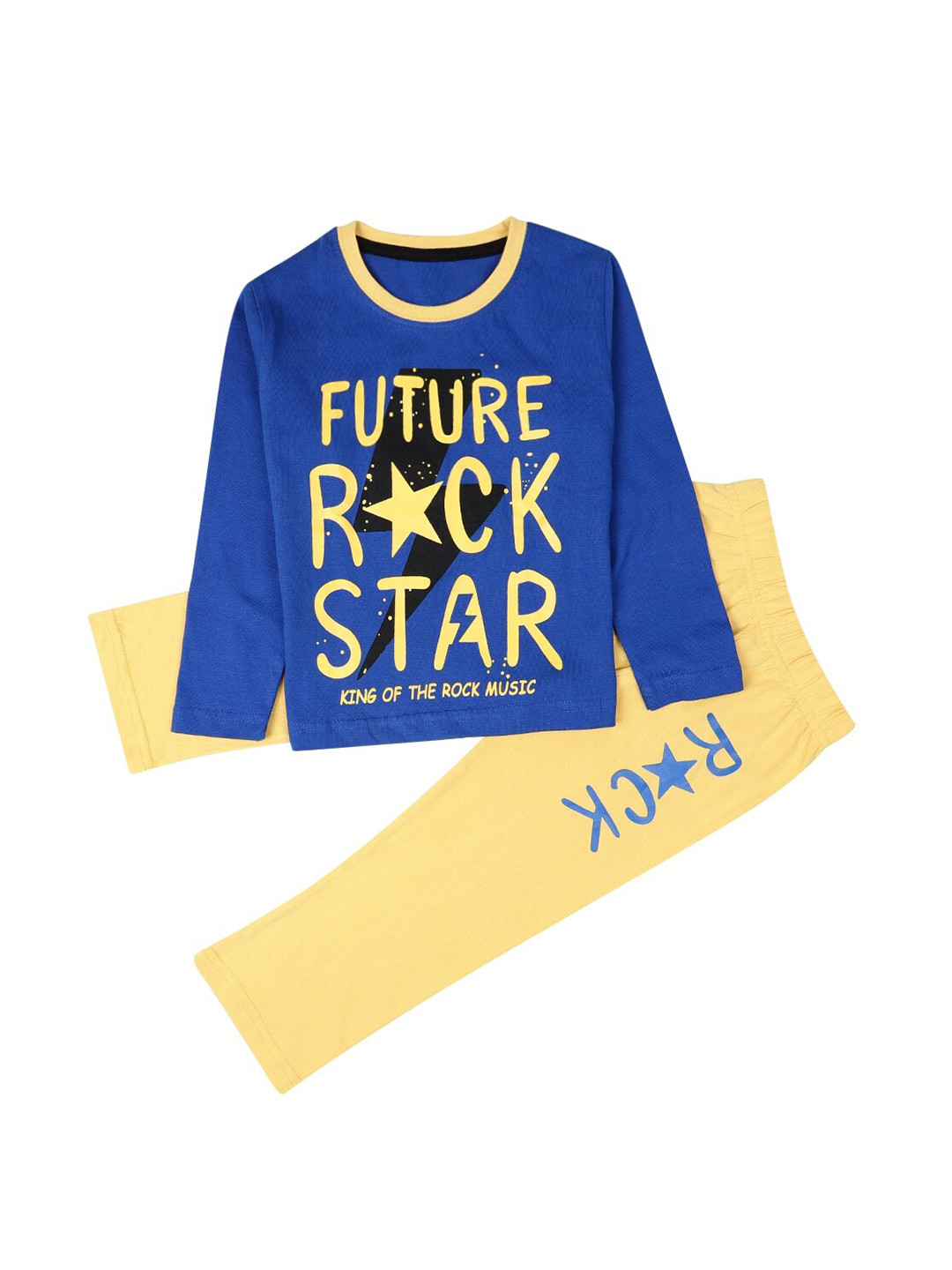 

V-Mart Boys Typography Printed Pure Cotton T-Shirt With Trousers, Blue