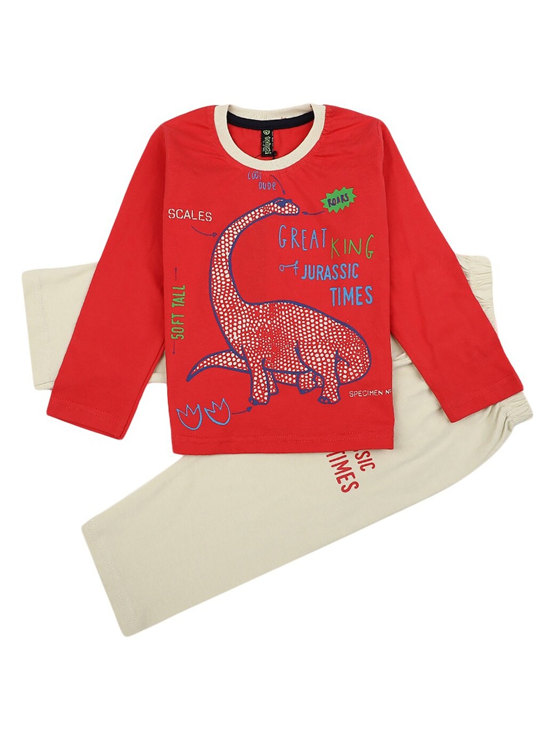

V-Mart Kids Printed Pure Cotton T-shirt With Trousers, Red