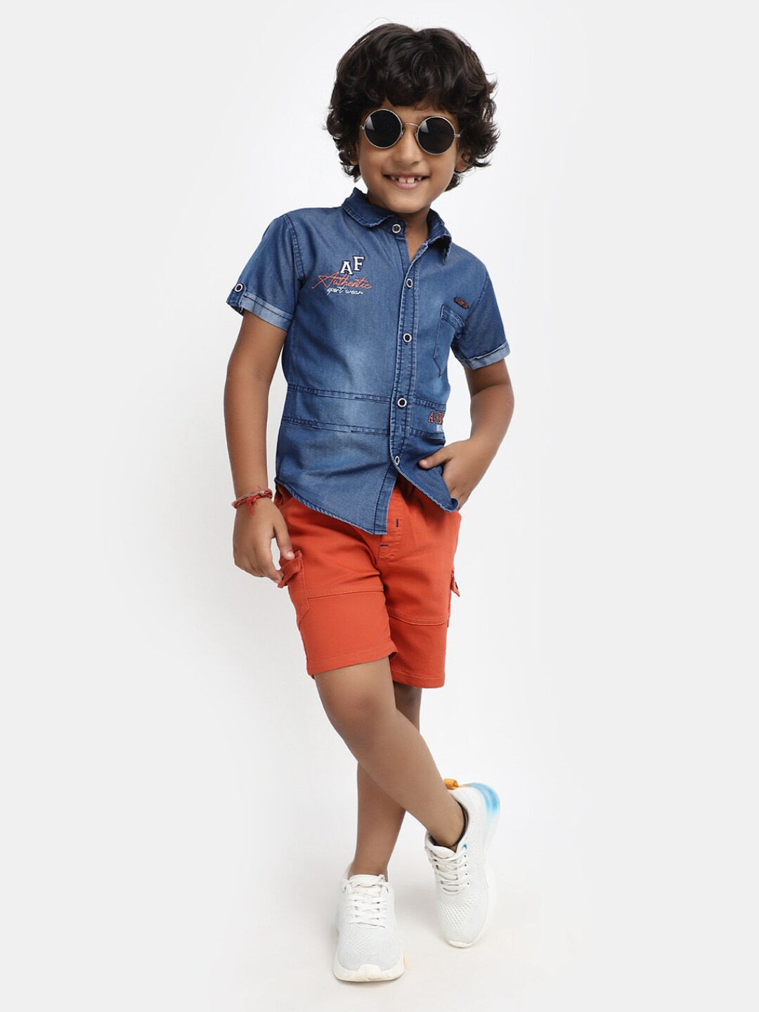 

V-Mart Boys Printed Pure Cotton Shirt With Shorts, Blue